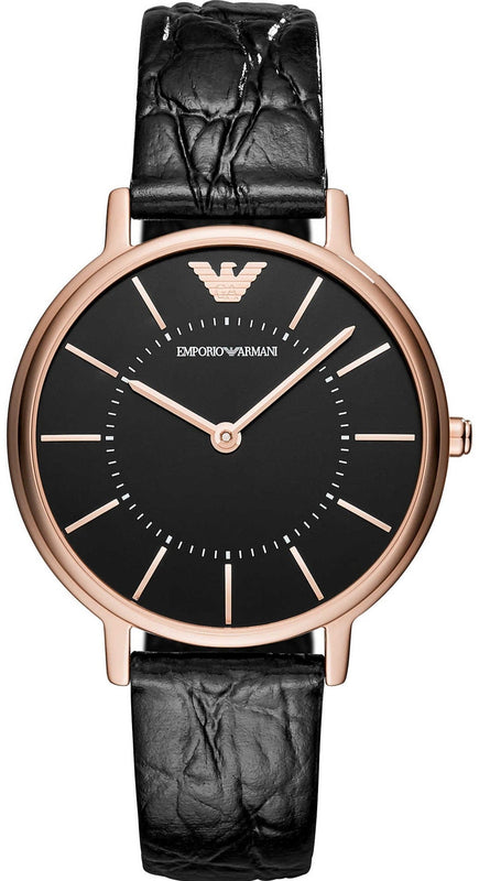  Shop Authentic Emporio Armani Kappa Quartz Black Dial Black Leather Strap Watch For Women - AR11064 - Luxxuri
