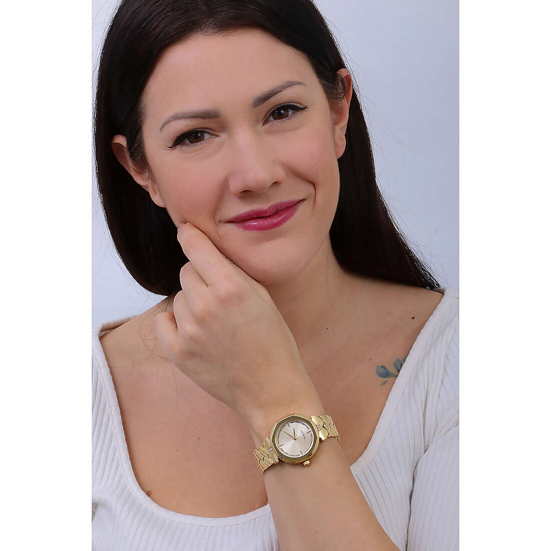  Shop Authentic Guess Rumour Quartz Gold Dial Gold Steel Strap Watch For Women - GW0613L2 - Luxxuri