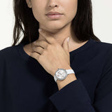  Shop Authentic Swarovski Crystal Frost Silver Dial White Leather Strap Watch for Women - 5484070 - Luxxuri
