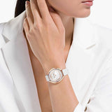  Shop Authentic Swarovski Crystalline Aura Silver Dial White Leather Strap Watch for Women - 5519453 - Luxxuri
