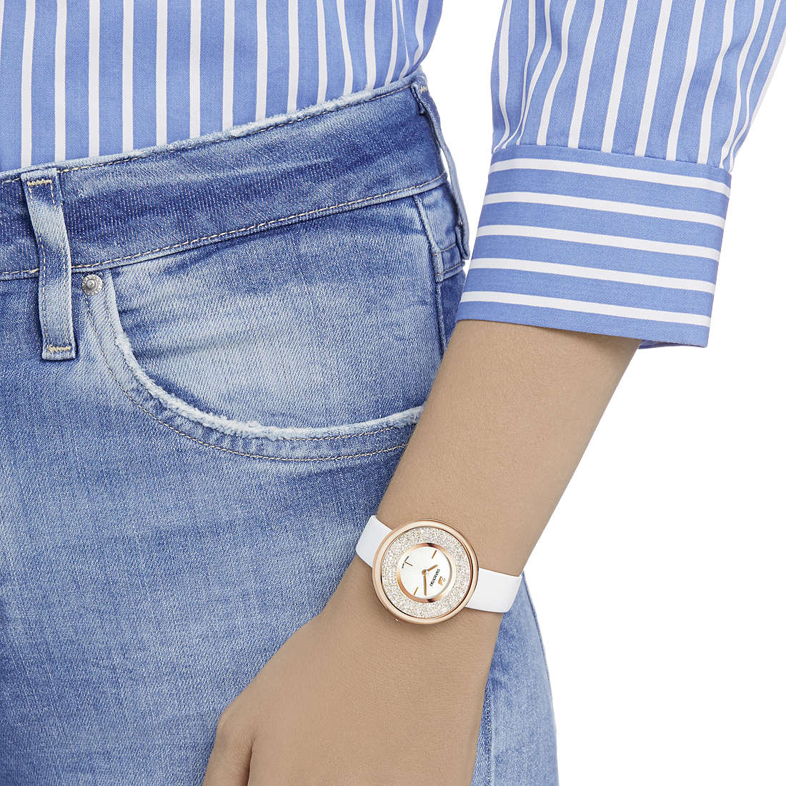  Shop Authentic Swarovski Crystalline Pure White Dial White Leather Strap Watch for Women - 5376083 - Luxxuri