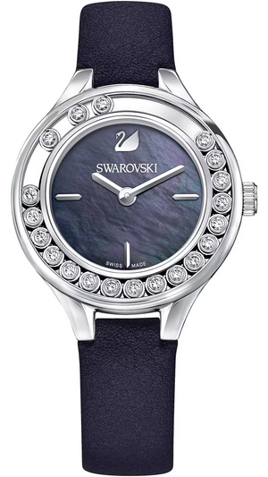  Shop Authentic Swarovski Lovely Crystals Mother of Pearl Black Dial Black Leather Strap Watch for Women - 5242898 - Luxxuri