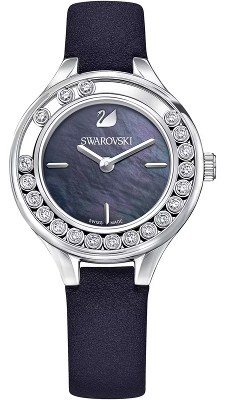  Shop Authentic Swarovski Lovely Crystals Mother of Pearl Black Dial Black Leather Strap Watch for Women - 5242898 - Luxxuri