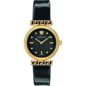  Shop Authentic Versace Greca Meander Black Dial Black Leather Strap Watch for Women - VELW00420 - Luxxuri