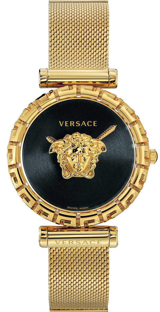  Shop Authentic Versace Palazzo Empire Greca Black Dial Gold Mesh Bracelet Watch for Women - VEDV00519 - Luxxuri