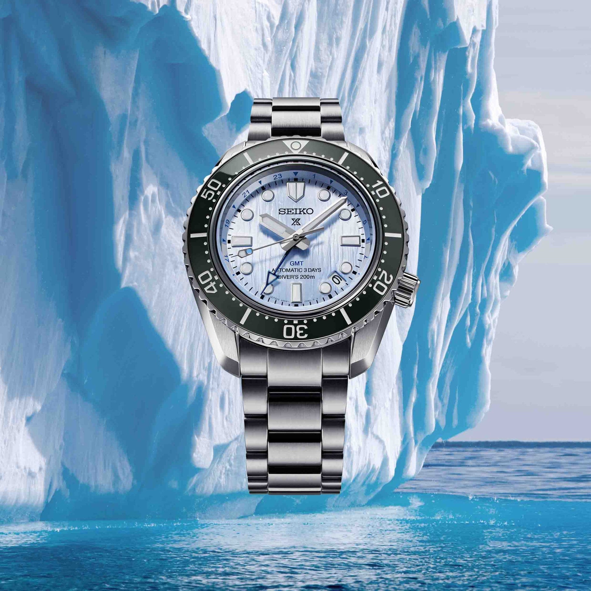  Shop Authentic Seiko Prospex Limited Edition Automatic GMT Glacier Blue Dial Silver Steel Strap Watch For Men - SPB385J1 - Luxxuri