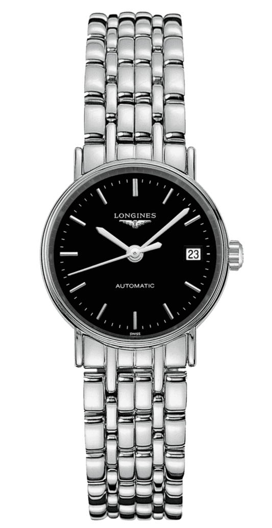  Shop Authentic Longines Presence 25.5mm Automatic Black Dial Silver Steel Strap Watch for Women - L4.321.4.52.6 - Luxxuri