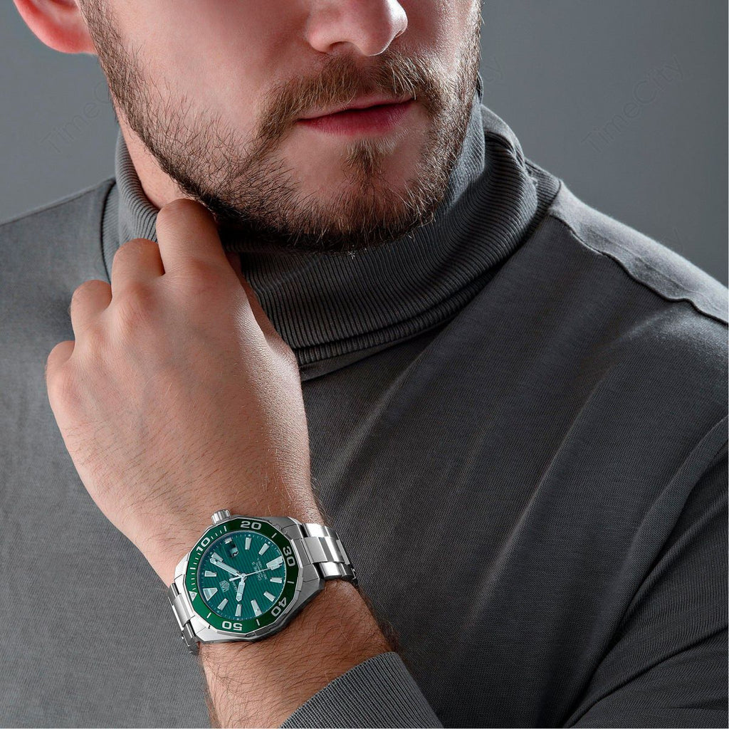  Shop Authentic Tag Heuer Aquaracer Calibre 5 Green Dial Silver Steel Strap Watch for Men - WAY201S.BA0927 - Luxxuri