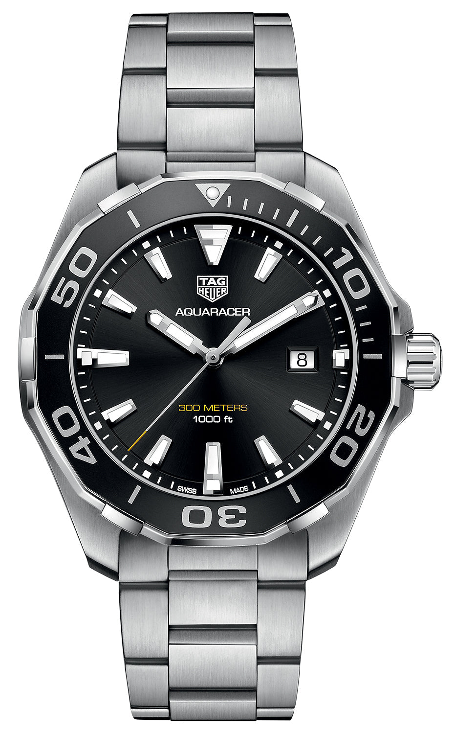  Shop Authentic Tag Heuer Aquaracer Quartz Black Dial Silver Steel Strap Watch for Men - WAY101A.BA0746 - Luxxuri