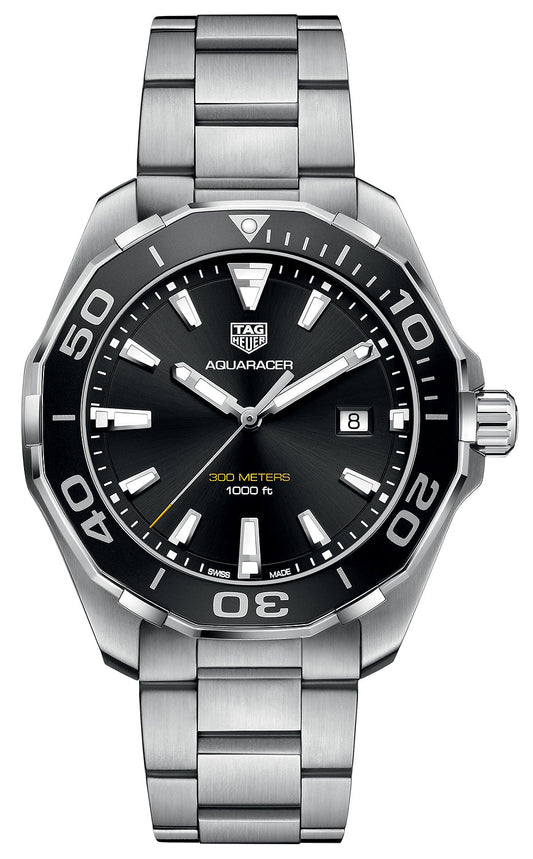  Shop Authentic Tag Heuer Aquaracer Quartz Black Dial Silver Steel Strap Watch for Men - WAY101A.BA0746 - Luxxuri