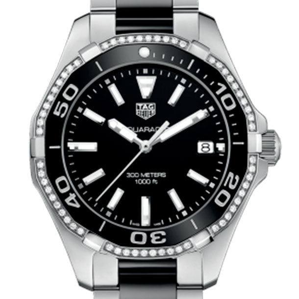 Tag Heuer Aquaracer Quartz Diamonds Black Dial Two Tone Steel Strap Watch for Women - WAY131G.BA0913