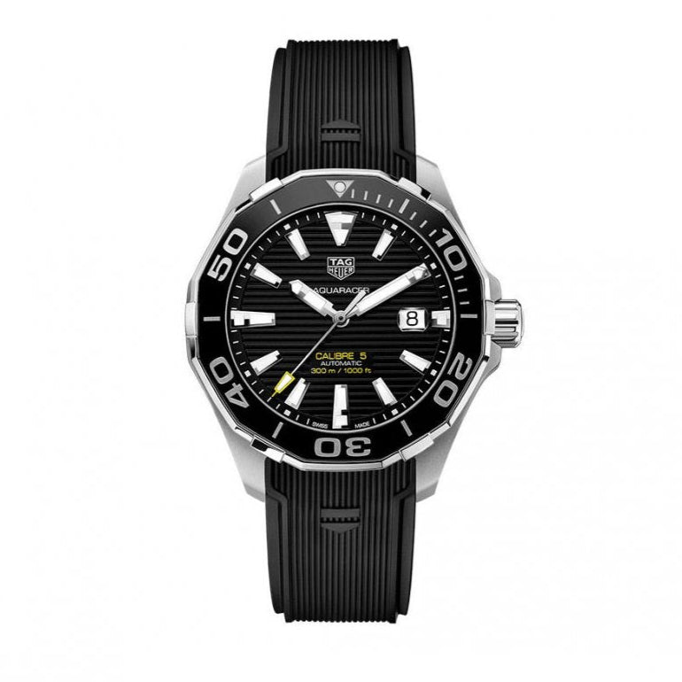  Shop Authentic Tag Heuer Aquaracer Calibre 5 Automatic Black Dial Black Rubber Strap Watch for Men - WAY201A.FT6142 - Luxxuri