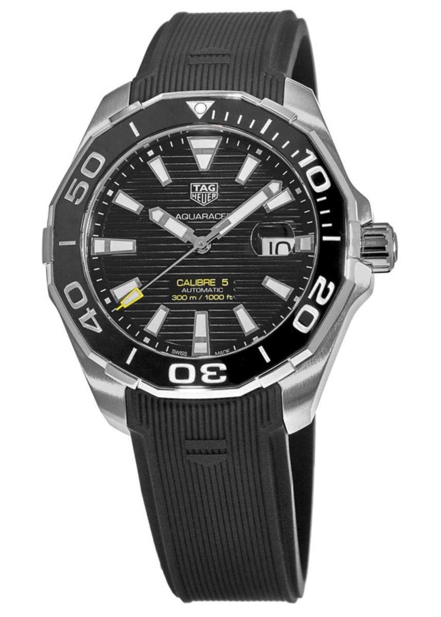  Shop Authentic Tag Heuer Aquaracer Calibre 5 Automatic Black Dial Black Rubber Strap Watch for Men - WAY201A.FT6142 - Luxxuri