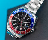  Shop Authentic Tag Heuer Aquaracer GMT Caliber 7 Pepsi Black Dial Silver Steel Strap Watch for Men - WAY201F.BA0927 - Luxxuri