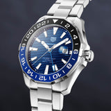  Shop Authentic Tag Heuer Aquaracer GMT Calibre 6 Automatic Blue Dial Silver Steel Strap Watch for Men - WAY201T.BA0927 - Luxxuri