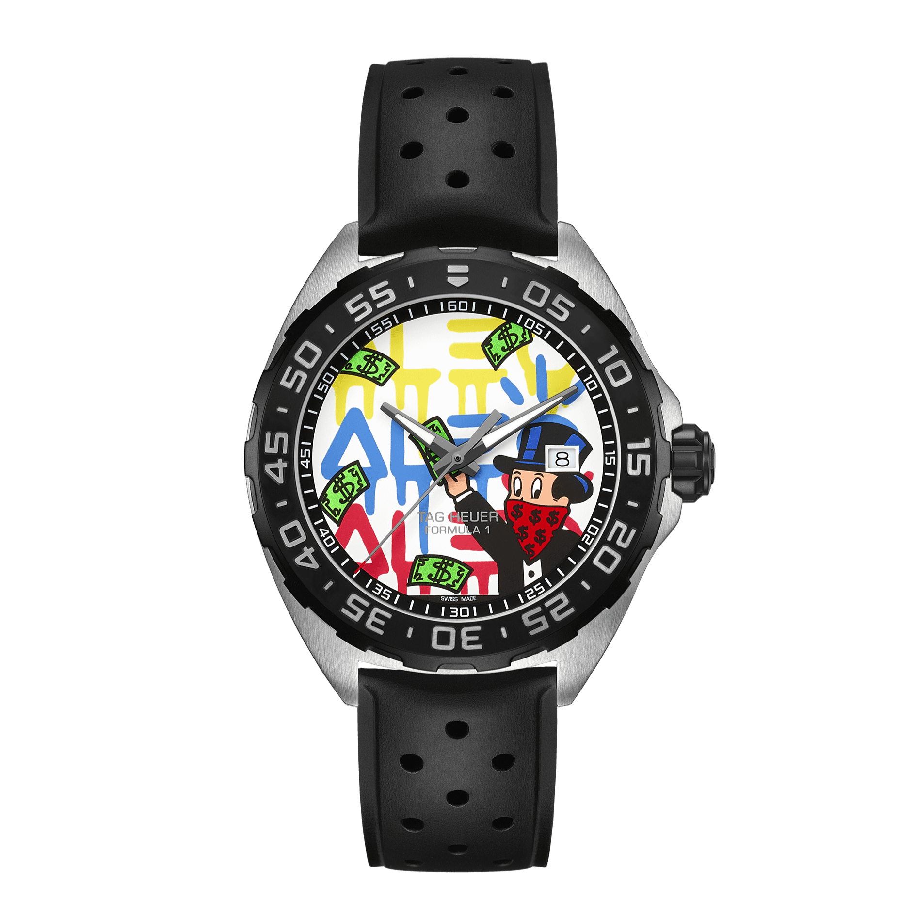 Tag Heuer Formula 1 Alec Monopoly Special Edition Black Rubber Strap Watch for Men - WAZ1119.FT8023