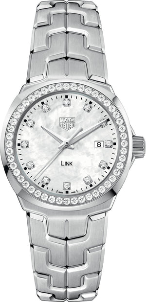  Shop Authentic Tag Heuer Link Quartz Diamonds Mother of Pearl Dial Silver Steel Strap Watch for Women - WBC1316.BA0600 - Luxxuri