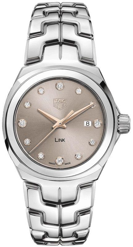  Shop Authentic Tag Heuer Link Quartz Brown Dial Silver Steel Strap Watch for Women - WBC131E.BA0649 - Luxxuri