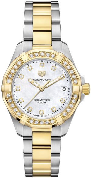  Shop Authentic Tag Heuer Aquaracer Diamonds Mother of Pearl Dial Two Tone Steel Strap Watch for Women - WBD1323.BB0320 - Luxxuri