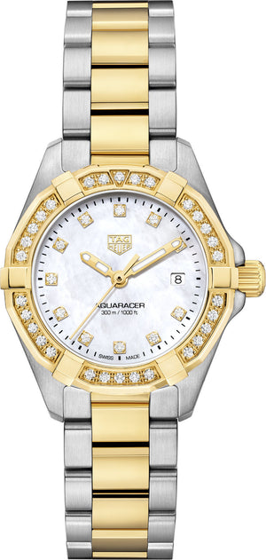  Shop Authentic Tag Heuer Aquaracer Quartz Diamonds Mother of Pearl Dial Two Tone Steel Strap Watch for Women - WBD1423.BB0321 - Luxxuri