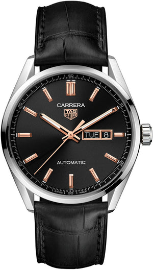  Shop Authentic Tag Heuer Carrera Day Date Black Dial Black Leather Strap Watch for Men - WBN2013.FC6503 - Luxxuri