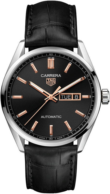  Shop Authentic Tag Heuer Carrera Day Date Black Dial Black Leather Strap Watch for Men - WBN2013.FC6503 - Luxxuri