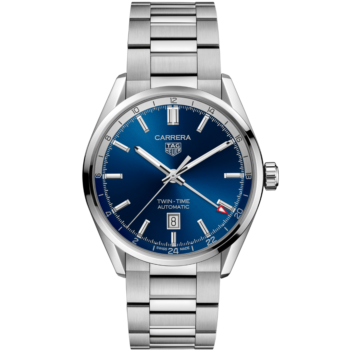 Tag Heuer Carrera Twin Time Blue Dial Silver Steel Strap Watch for Men - WBN201A.BA0640