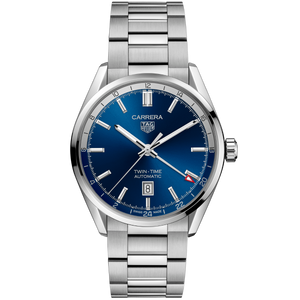  Shop Authentic Tag Heuer Carrera Twin Time Blue Dial Silver Steel Strap Watch for Men - WBN201A.BA0640 - Luxxuri