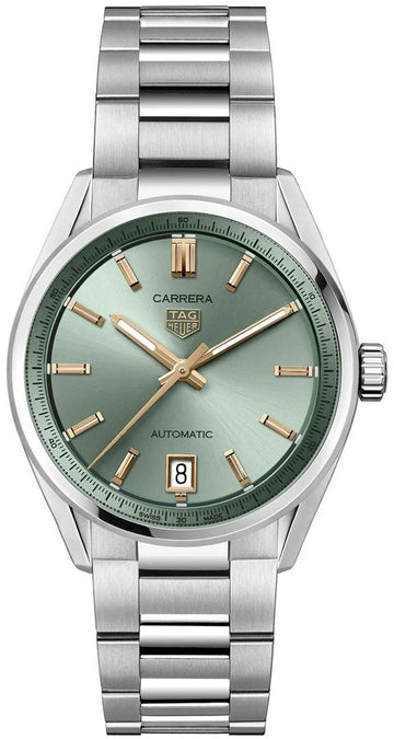  Shop Authentic Tag Heuer Carrera Date Automatic 18K Green Dial Silver Steel Strap Watch for Women - WBN2312.BA0001 - Luxxuri