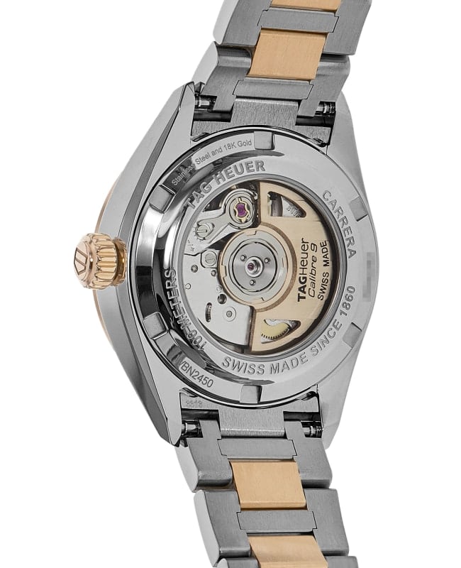  Shop Authentic Tag Heuer Carrera Date Automatic Mother of Pearl Dial Two Tone Steel Strap Watch for Women - WBN2450.BD0569 - Luxxuri