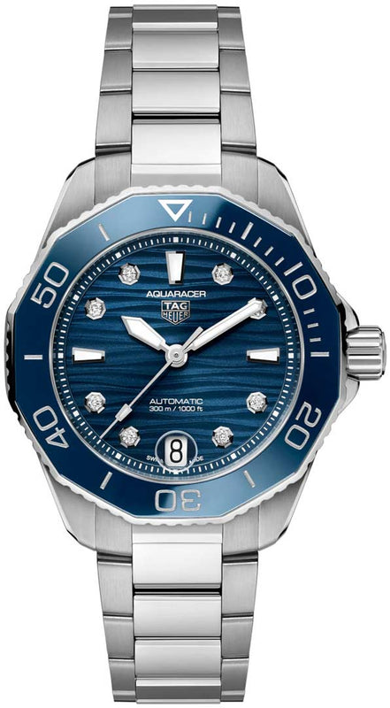  Shop Authentic Tag Heuer Aquaracer Professional 300 Automatic Diamonds Blue Dial Silver Steel Strap Watch for Women - WBP231B.BA0618 - Luxxuri