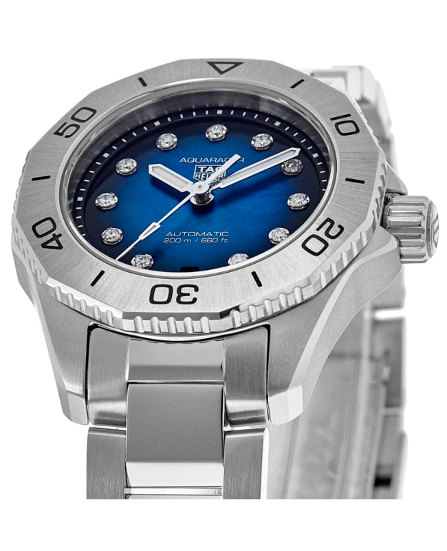  Shop Authentic Tag Heuer Aquaracer Professional 200 Automatic Diamond Blue Dial Silver Steel Strap Watch for Women - WBP2411.BA0622 - Luxxuri