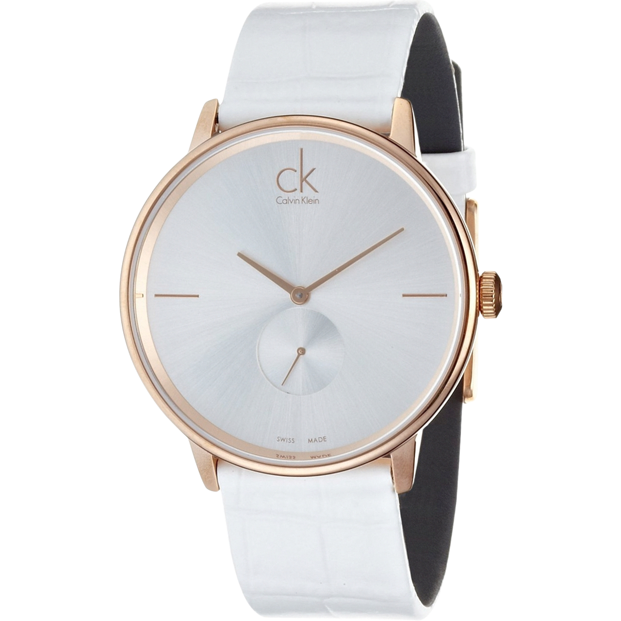  Shop Authentic Calvin Klein Accent Silver Dial White Leather Strap Watch for Women - K2Y216K6 - Luxxuri