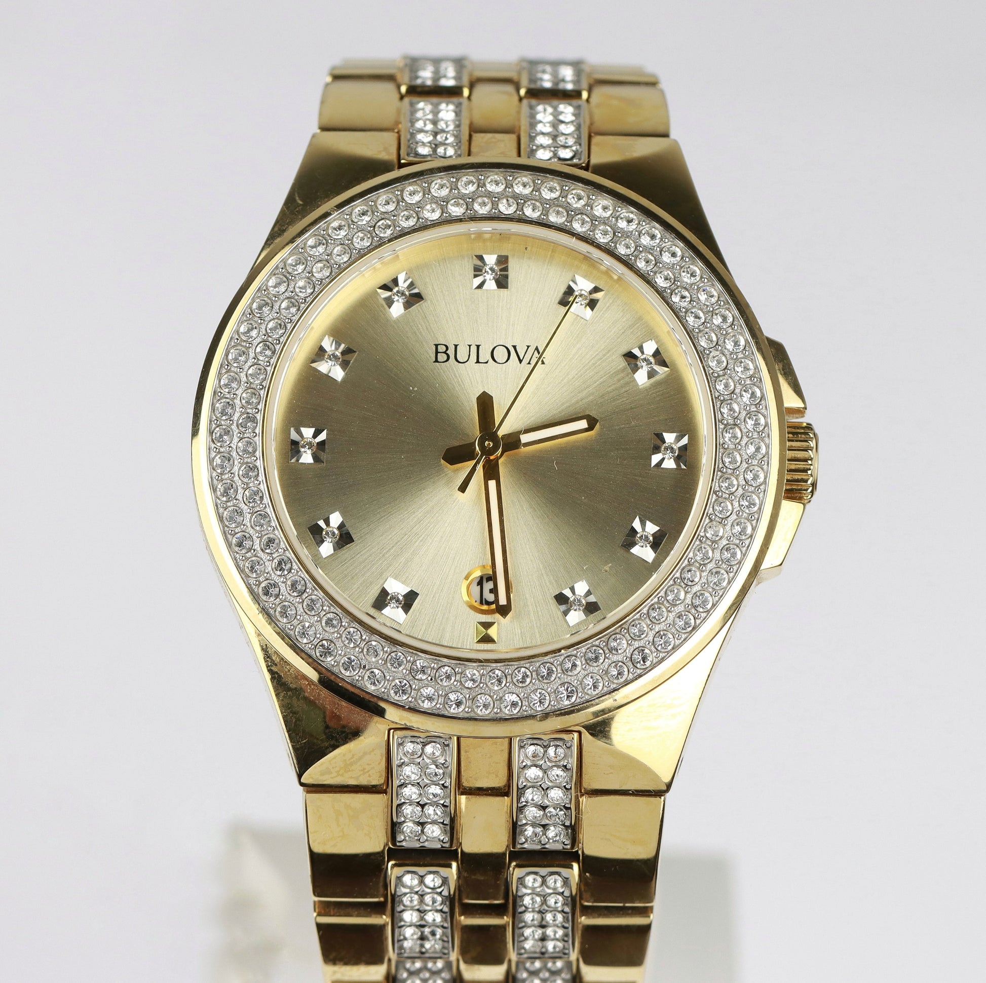  Shop Authentic Bulova Crystal Collection Champagne Dial Two Tone Steel Strap Watch for Women - 98B174 - Luxxuri