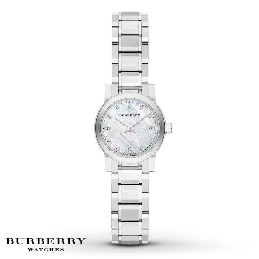  Shop Authentic Burberry The City Diamonds Mother of Pearl Dial Silver Steel Strap Watch for Women - BU9224 - Luxxuri