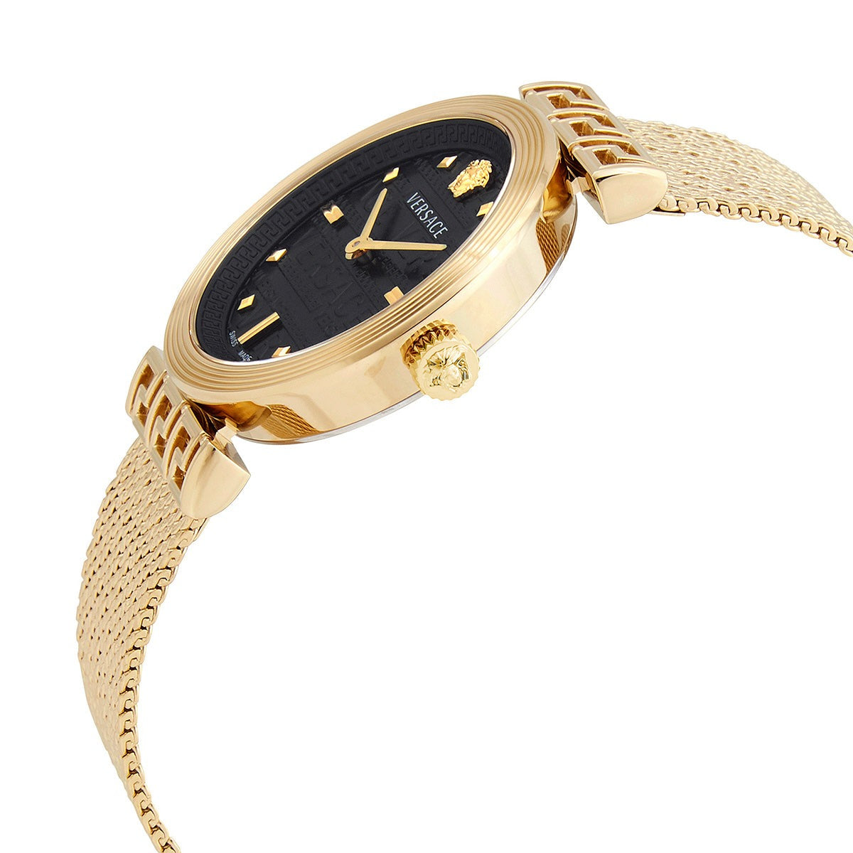 Versace Meander Black Dial Gold Mesh Bracelet Watch for Women - VELW00720