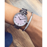  Shop Authentic Emporio Armani Gianni T Bar Pink Mother of Pearl Dial Silver Steel Strap Watch For Women - AR1779 - Luxxuri