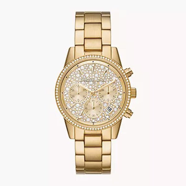  Shop Authentic Michael Kors Ritz Chronograph Gold Dial Gold Steel Strap Watch For Women - MK7310 - Luxxuri