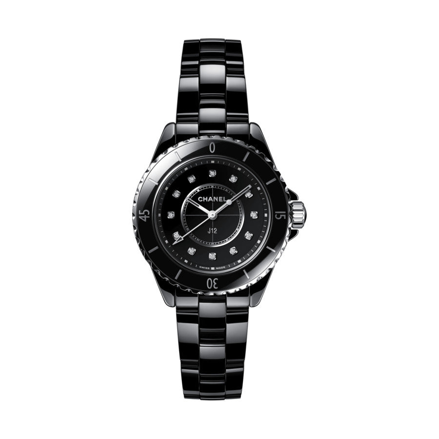  Shop Authentic Chanel J12 Quartz Diamonds Black Dial Black Steel Strap Watch for Women - J12 H5701 - Luxxuri