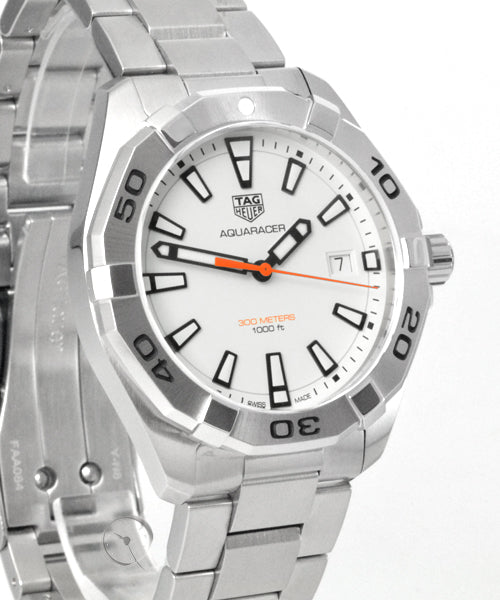 Tag Heuer Aquaracer Quartz White Dial Silver Steel Strap Watch for Men - WBD1111.BA0928