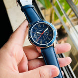  Shop Authentic Fossil Grant Chronograph Blue Dial Blue Leather Strap Watch for Men - FS5373 - Luxxuri