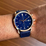  Shop Authentic Fossil The Commuter Blue Dial Blue Leather Strap Watch for Men - FS5404 - Luxxuri