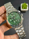 Shop Authentic Emporio Armani Paolo Chronograph Green Dial Silver Steel Strap Watch For Men - AR11529 - Luxxuri