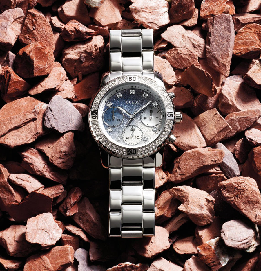  Shop Authentic Guess Confetti Diamonds Blue Dial Silver Steel Strap Watch for Women - W0774L6 - Luxxuri