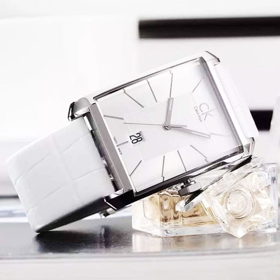  Shop Authentic Calvin Klein Window White Dial White Leather Strap Watch for Men - K2M21120 - Luxxuri