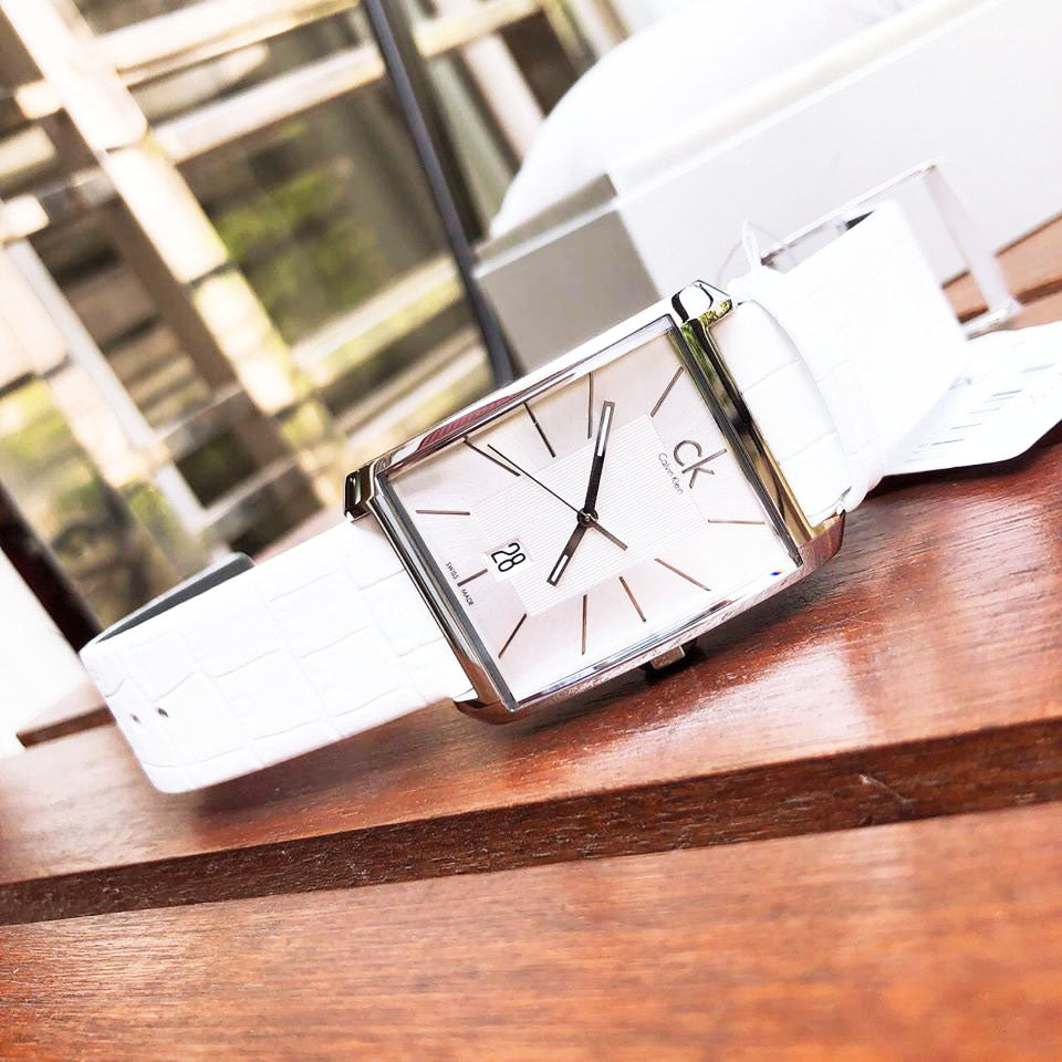  Shop Authentic Calvin Klein Window White Dial White Leather Strap Watch for Men - K2M21120 - Luxxuri
