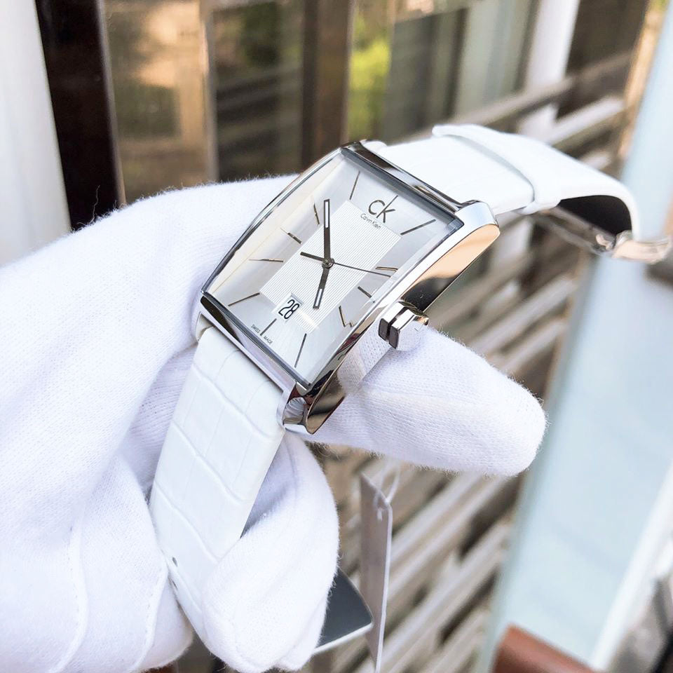  Shop Authentic Calvin Klein Window White Dial White Leather Strap Watch for Men - K2M21120 - Luxxuri