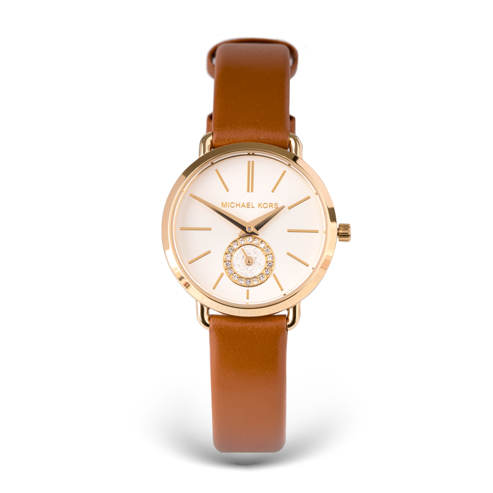  Shop Authentic Michael Kors Portia Quartz White Dial Brown Leather Strap Watch For Women - MK2734 - Luxxuri
