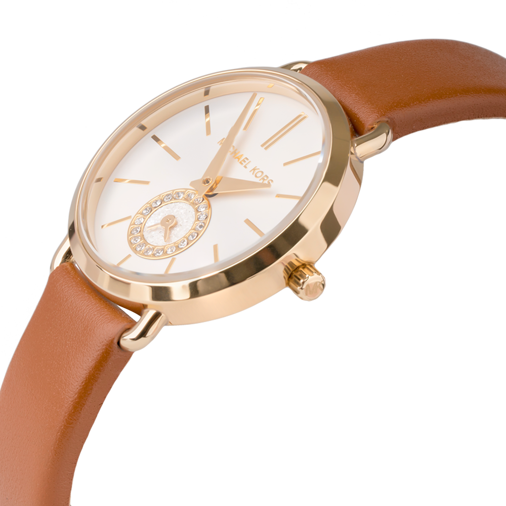  Shop Authentic Michael Kors Portia Quartz White Dial Brown Leather Strap Watch For Women - MK2734 - Luxxuri