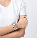 Burberry The City Gold Dial Haymarket Brown Leather Strap Watch for Women - BU9026